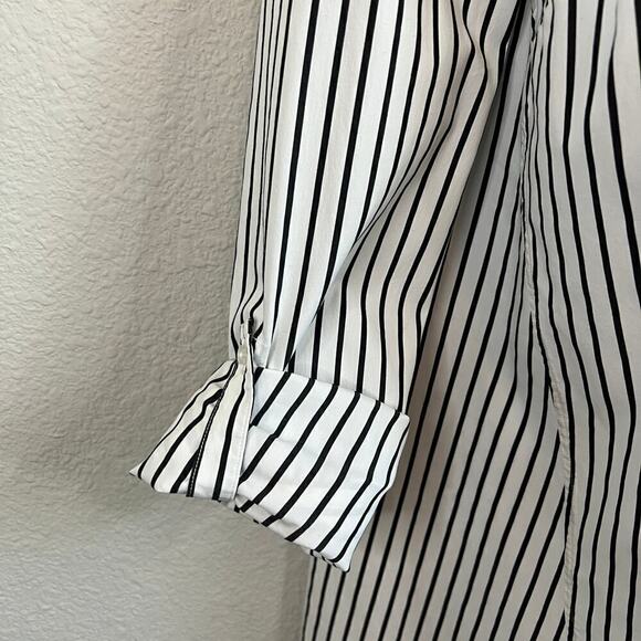 Melissa Nepton Nea Tunic Top Women's XS Gray Stripe Button Down Roll Tab Sleeve - Picture 2 of 7